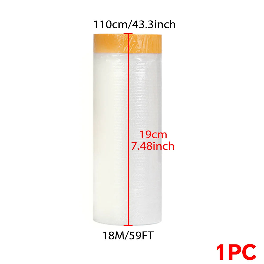 A roll of white static-cling clear plastic sheeting for painting and protection, measuring 110cm long.