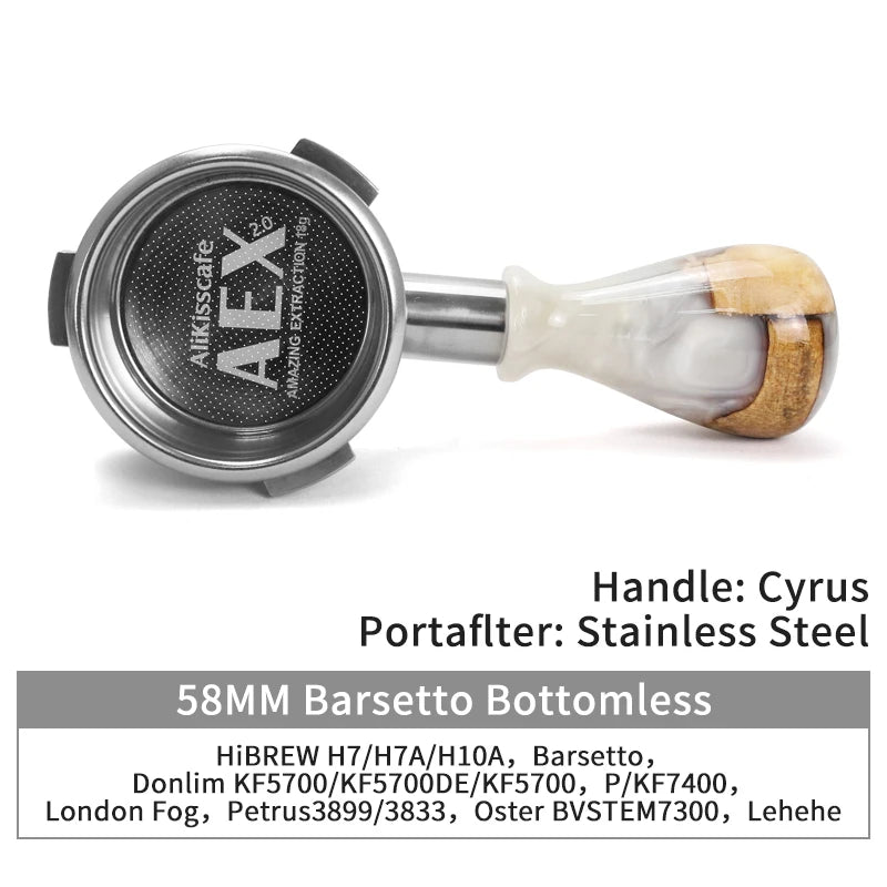 Stainless steel bottomless espresso portafilter for various coffee machines