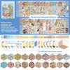 A collection of 29 pre-cut material stickers and 20 sheets of cardboard for creating miniature scenes.
