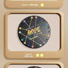 Three levels of a rope untangle puzzle game showing difficulty progression with colored strings on a black circular board