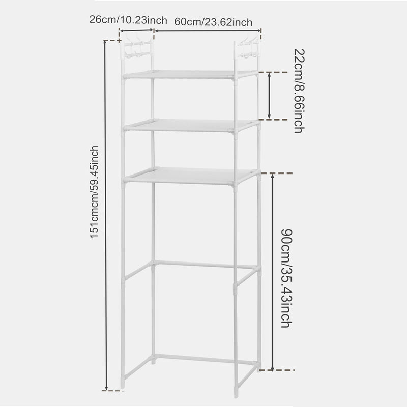 3-Tier Over-the-Toilet Storage Rack with Hooks
