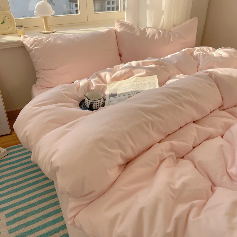 4-Piece Cotton Bedding Set with Duvet Cover, Flat Sheet, and Pillowcases