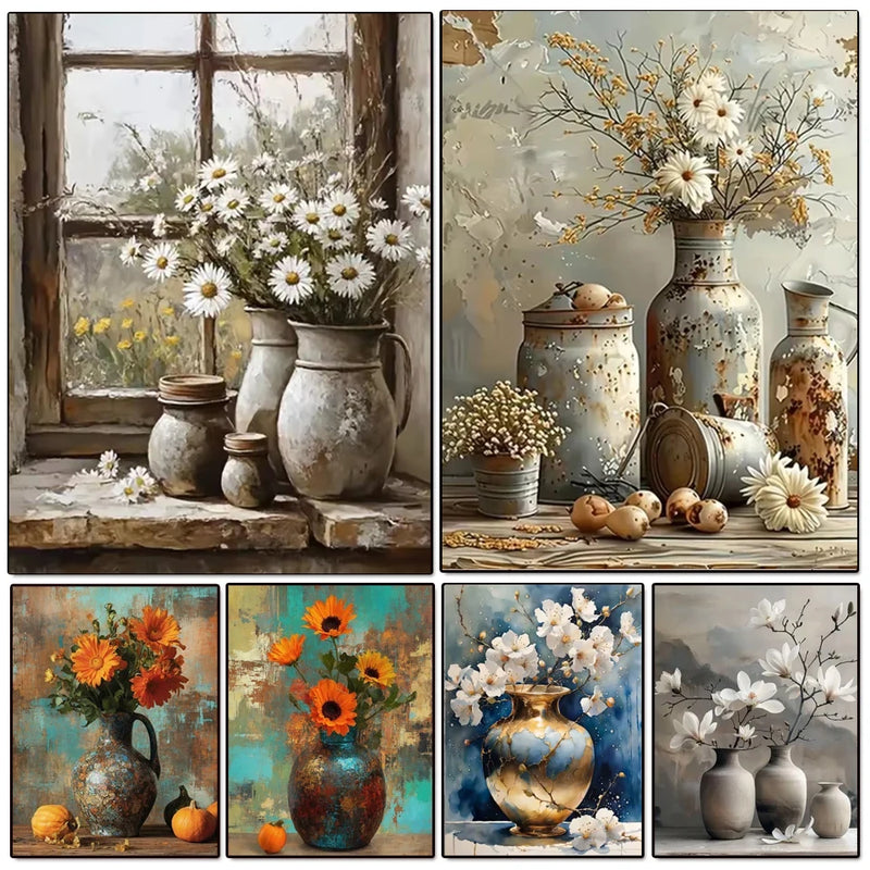 Vintage Vase & Flowers Diamond Painting Kit