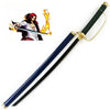 A cosplay sword replica of Roronoa Zoro's 41-inch katana with a black grip and gold fittings.