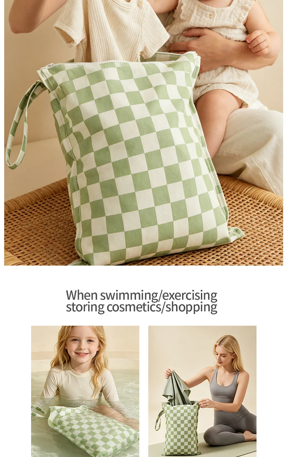 Waterproof Reusable Diaper Cover Wet Bag with Hanging Strap