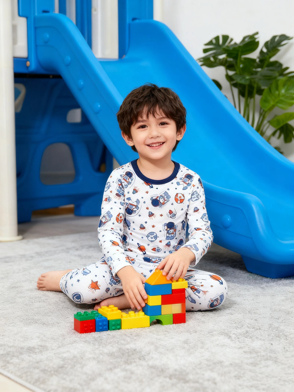 Kids' Cotton Cartoon Astronaut Pajama Set