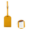 A yellow PU leather luggage tag with a silver clasp and a rectangular shape.