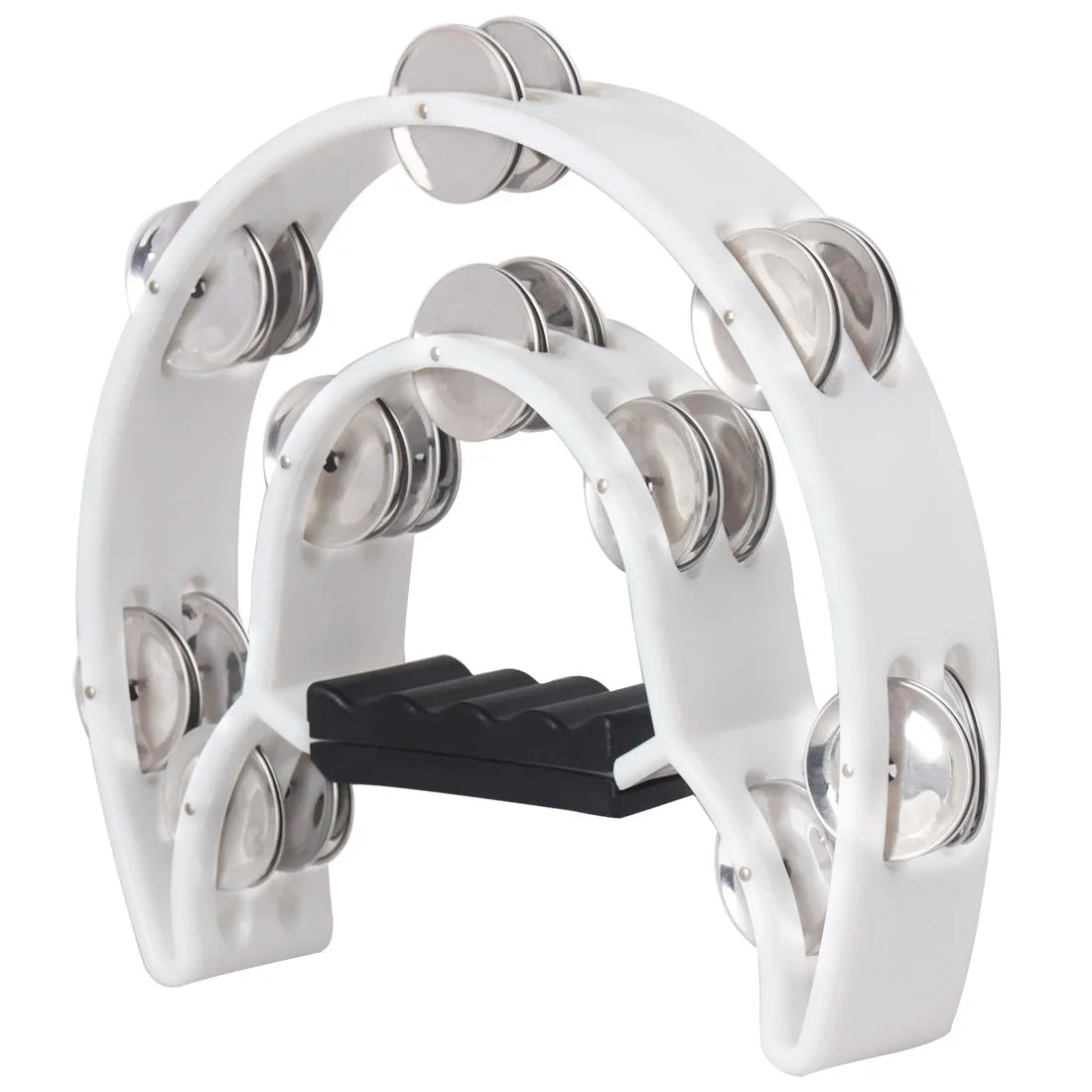 White double-layer half moon tambourine with hand bells