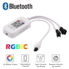 White Bluetooth LED strip controller with a cable and remote control for device operation