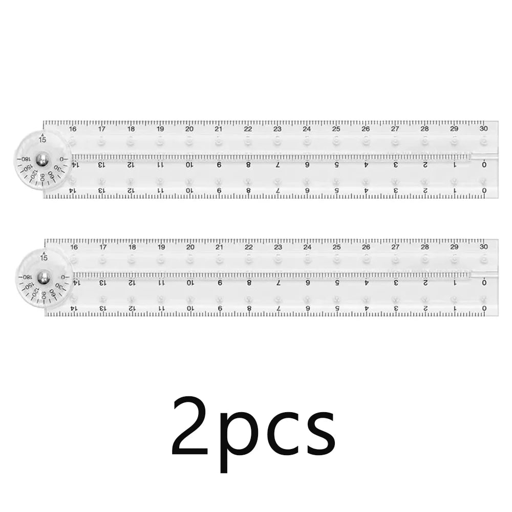Two transparent plastic rulers for measuring and drawing tools.