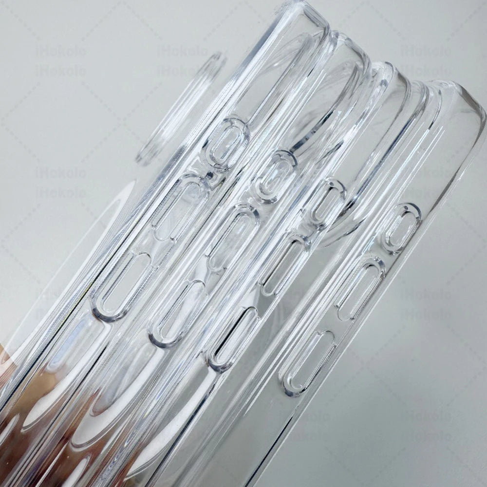 Clear magnetic case for iPhone with MagSafe compatibility shown from the side