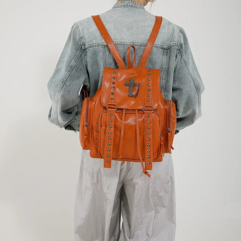 Gothic PU Leather Backpack with Rivet Accents