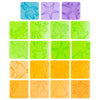 A collection of plastic stamps and molds in various colors featuring animals, shapes, and seasonal items for a DIY craft kit.