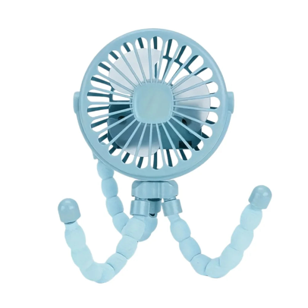 Light blue flexible octopus USB fan with a tripod stand