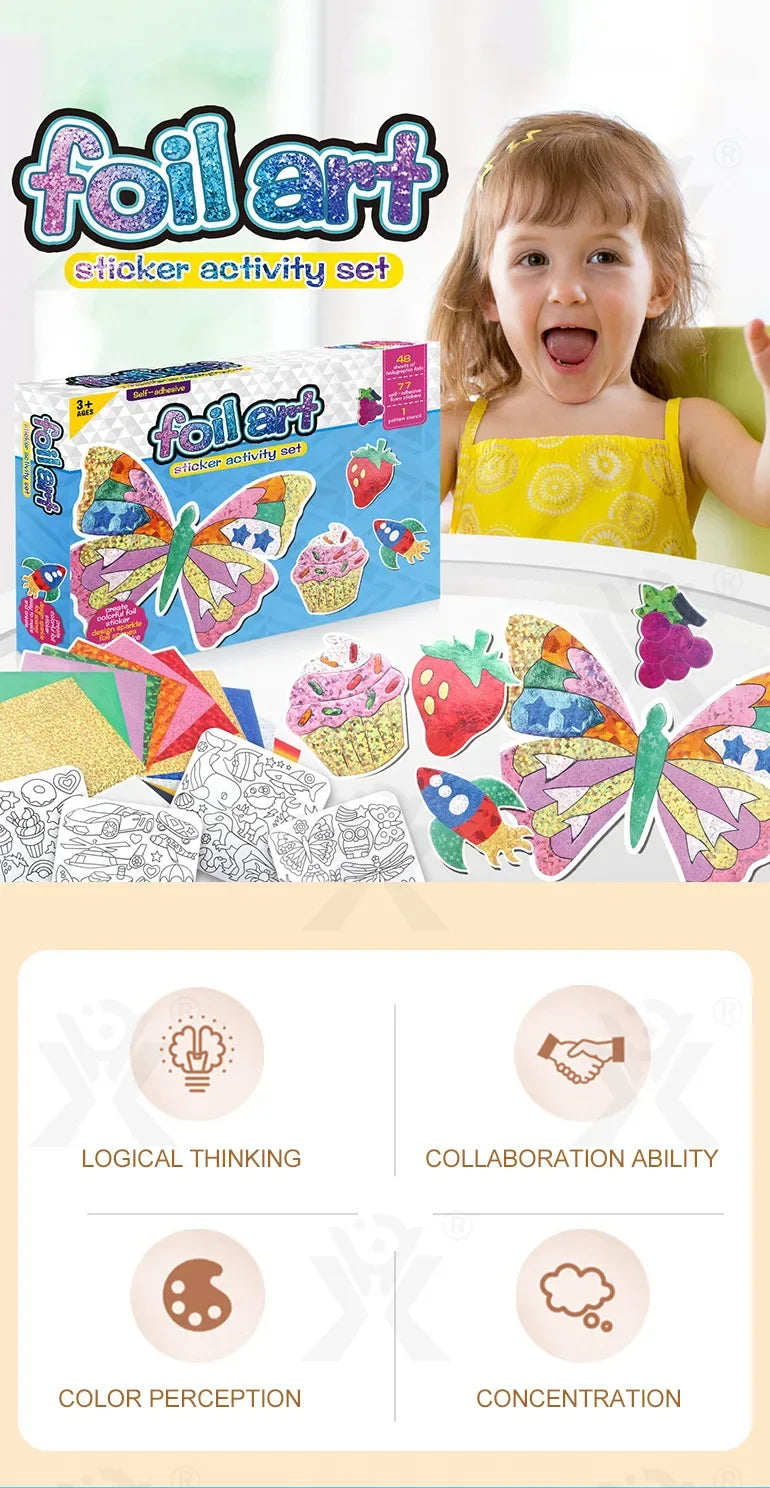 No-Mess Foil Art Kit for Kids – Creative Craft Set with Butterfly & Dessert Designs