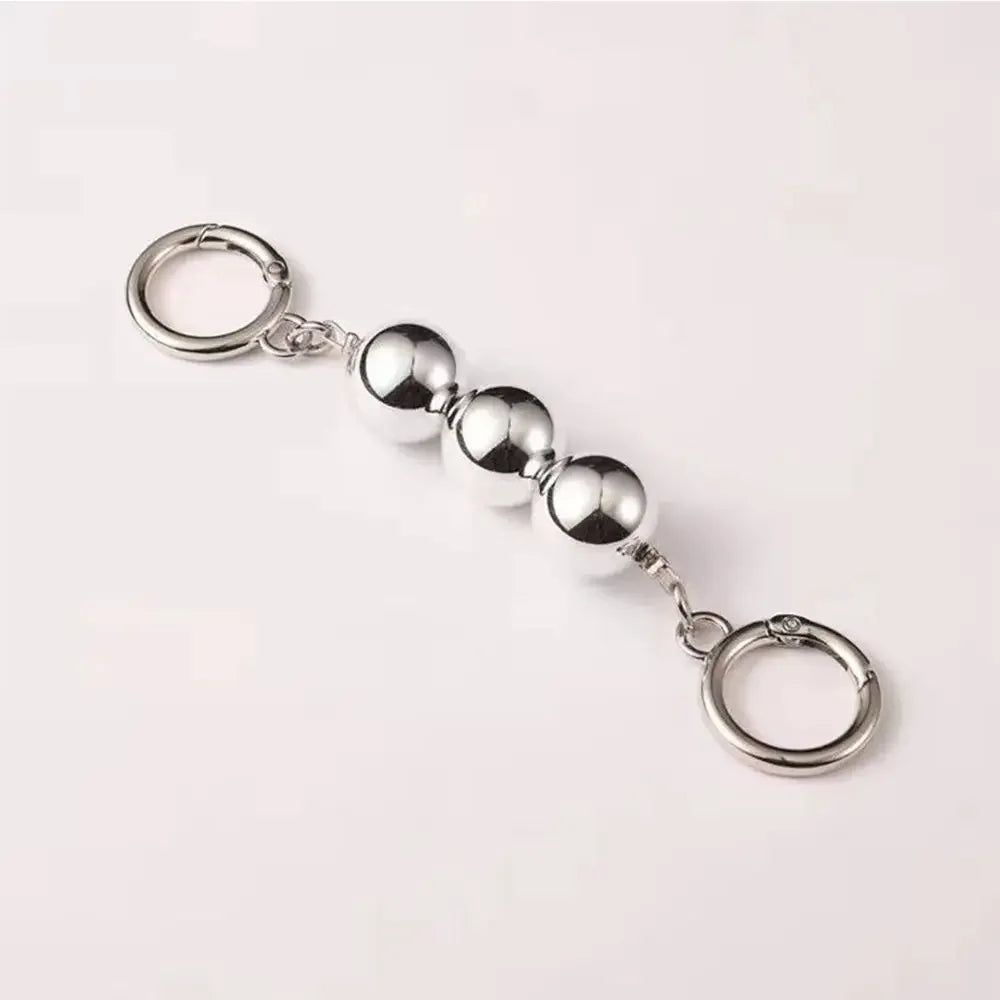 Silver pearl strap replacement for handbags featuring a chain and spherical beads