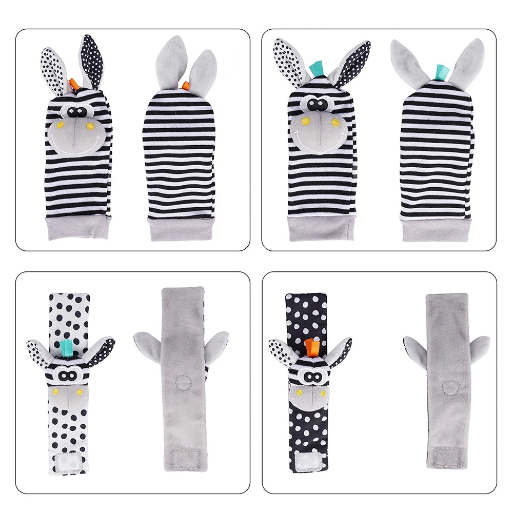 Soft Plush Baby Rattle Wrist and Foot Socks Set for Newborns