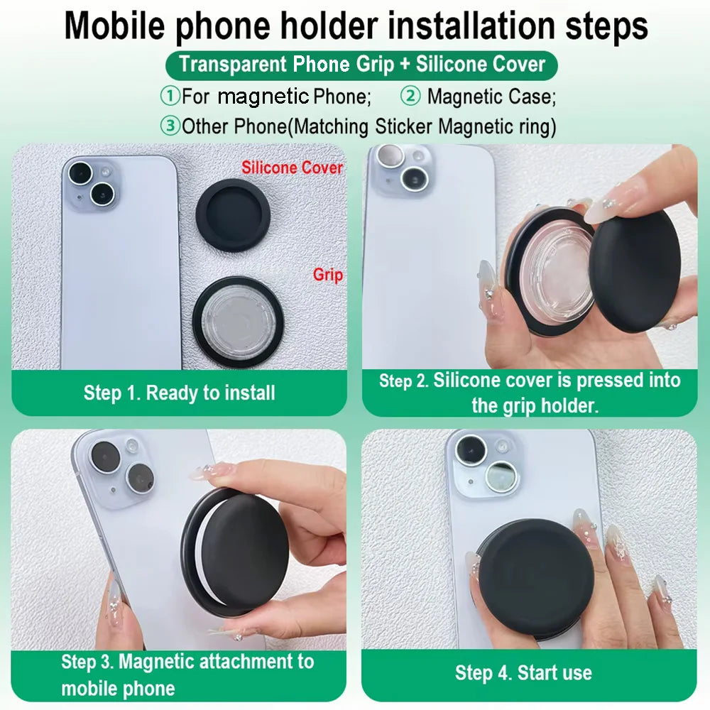 Magnetic Phone Grip and Stand with Silicone Cover