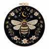 DIY embroidery kit featuring a golden butterfly and silver moon design on a black fabric