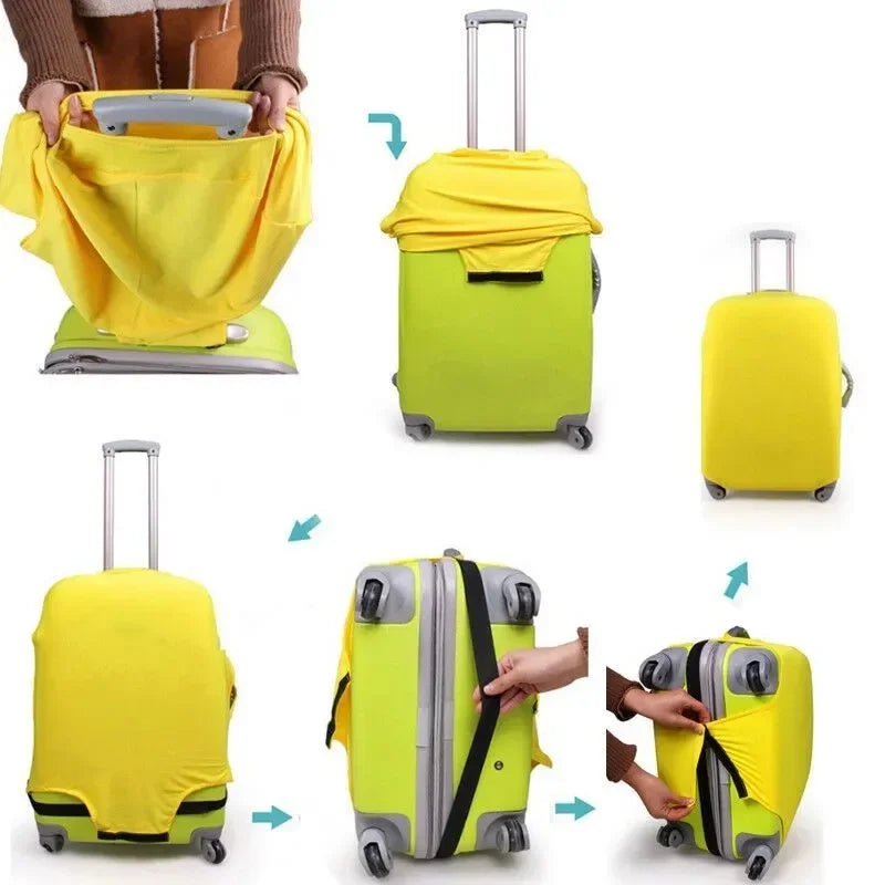 Yellow stretchy cover protectors for various sized luggage and suitcases