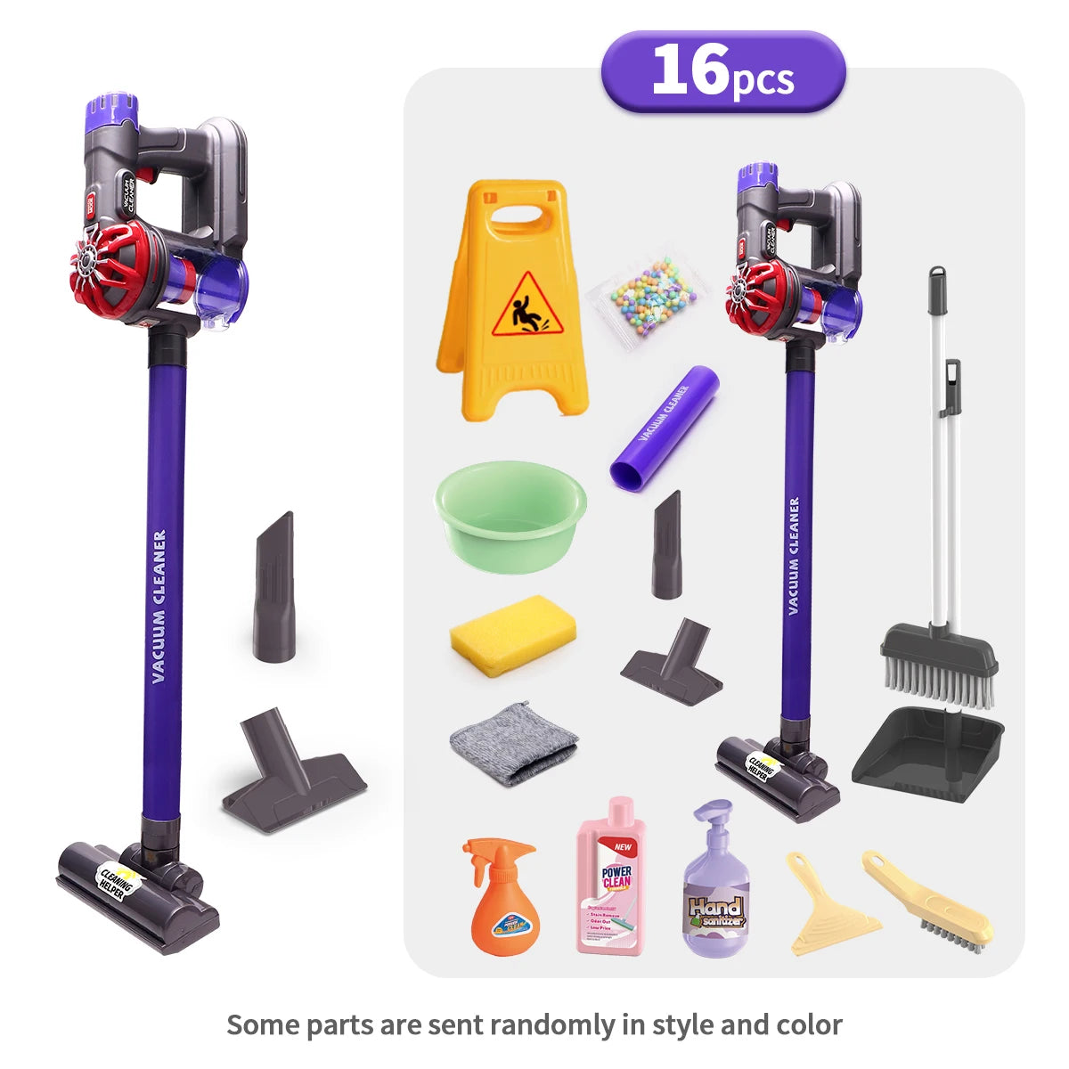 3-in-1 Electric Cleaning Playset for Kids with Storage Rack