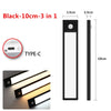 Black rechargeable LED motion sensor light with Type-C connection shown in various angles.