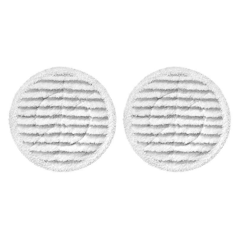 Two circular pads of white microfiber replacement mop cloths.
