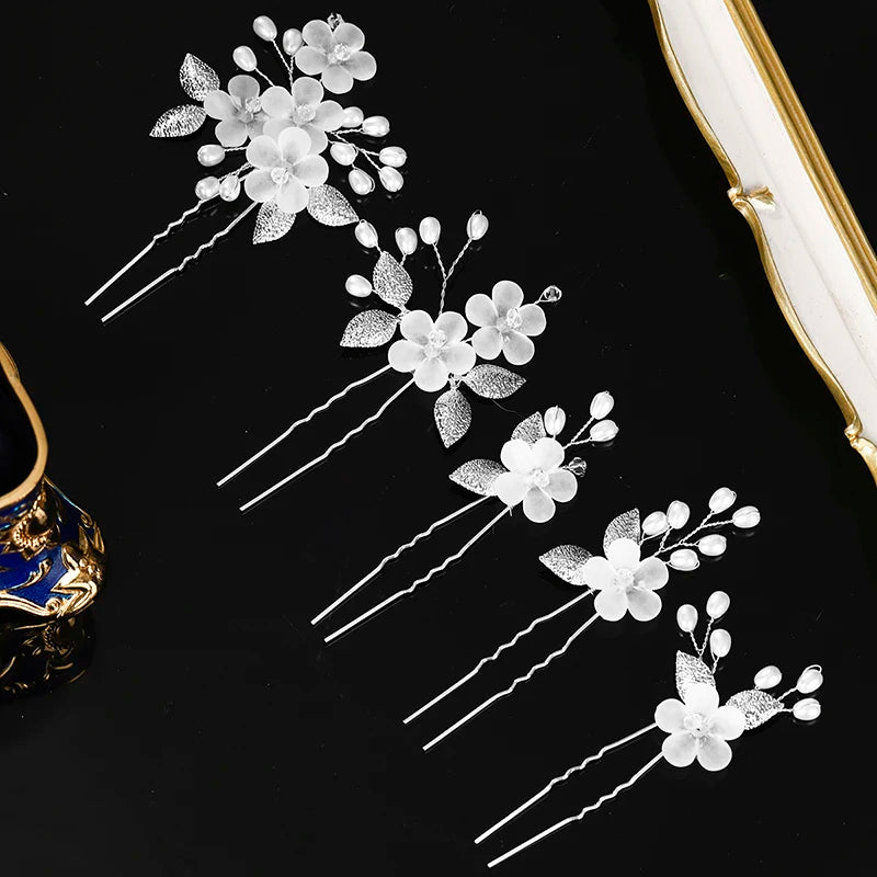 Elegant Floral Hair Stick — Pearl Flower Hairpin for Weddings & Parties
