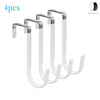 A set of four white over-the-door hooks with soft rubber coating.