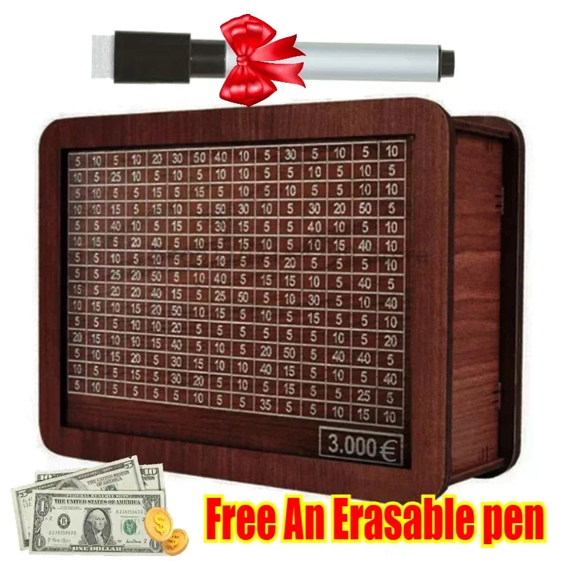 Pluma de madera tipo lápiz con rastreador de cuadrícula para ahorros, etiquetada como pluma erasable gratuita.