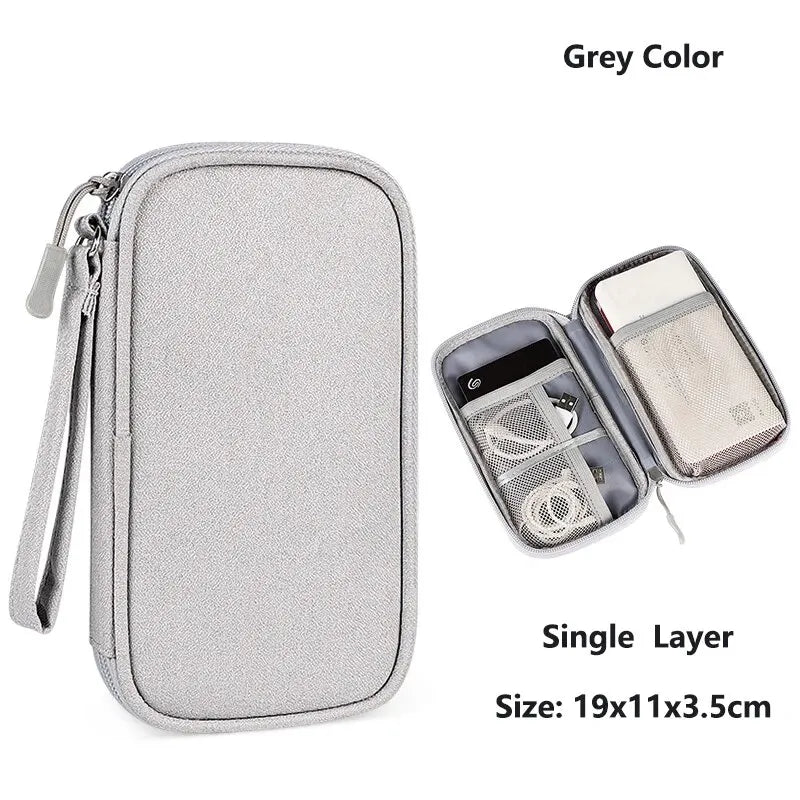 Grey single layer travel case for organizing cables and accessories