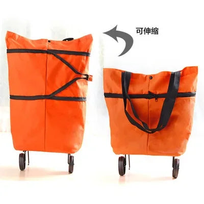 Folding Shopping Cart with Wheels - Oxford Fabric Trolley Bag