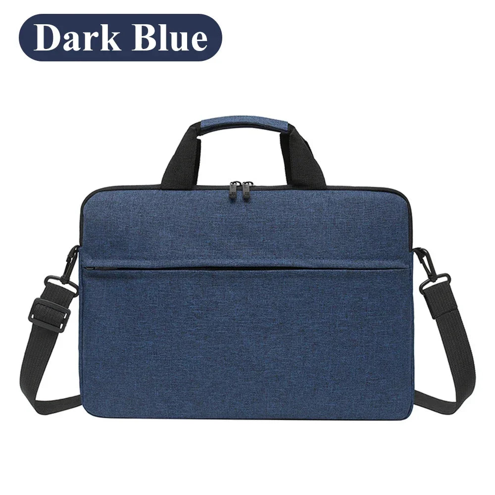 Dunkelblaue Premium-Laptop-Messengertasche mit schwarzen Trägern und einem Togriemen