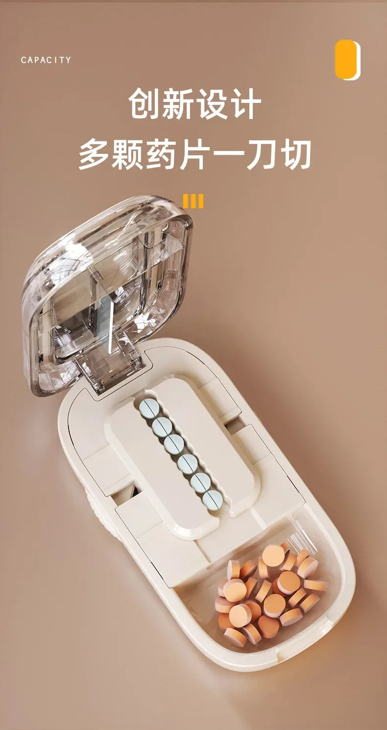 Portable Pill Cutter and Storage Box with Dustproof Lid