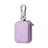 A purple PU leather protective case for earbuds with an anti-lost hook.