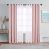 Pink dual layer window curtains featuring sheer and blackout fabric hanging on a rod.