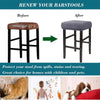 Before and after comparison of a bar stool slipcover, showing protection against spills and stains.