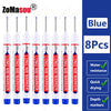 Eight blue long marker depth markers for woodworking and construction