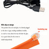 A black USB interface cable and an orange clip-on light strip are shown.