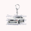 A silver metal key ring for an off-road truck keychain.