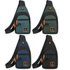 A set of black and dark green water-resistant crossbody bags for biking, hiking, and daily commutes.