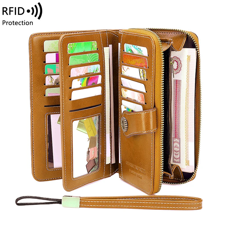 Vintage RFID-Blocking Large Capacity Wallet with Wrist Strap