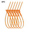 A set of six orange drain clog remover and hair catcher cleaning tools.