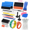 A kit of vinyl wrap and window tint tools including blades, rollers, and application tools.
