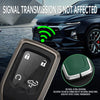 A close-up view of a dark key fob cover demonstrating signal transmission is not affected.