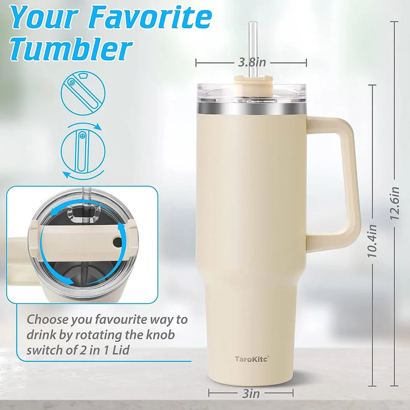 40oz Insulated Tumbler with Handle and Straw