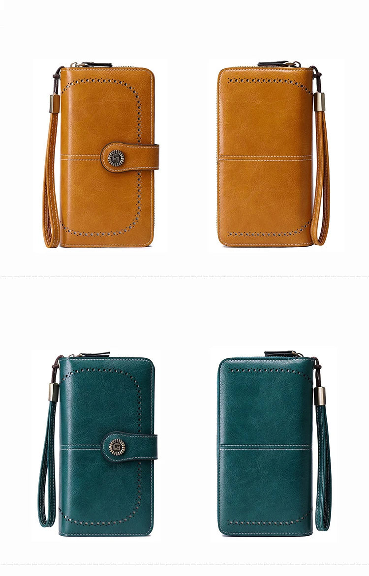 Vintage RFID-Blocking Large Capacity Wallet with Wrist Strap