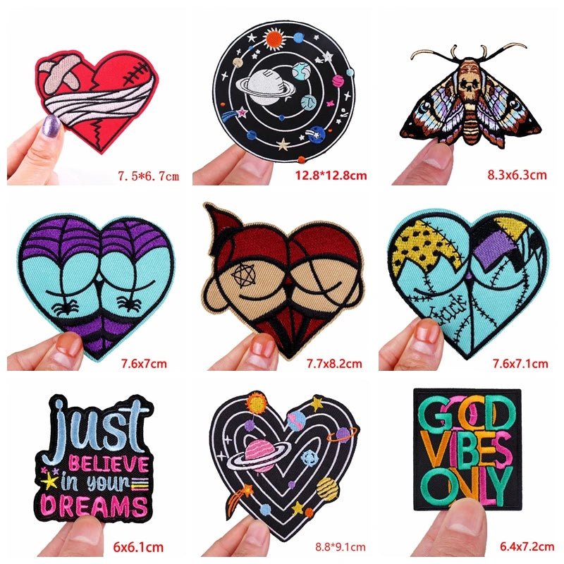 Encouraging Embroidered Iron-On Patches for Jackets, Jeans & Bags