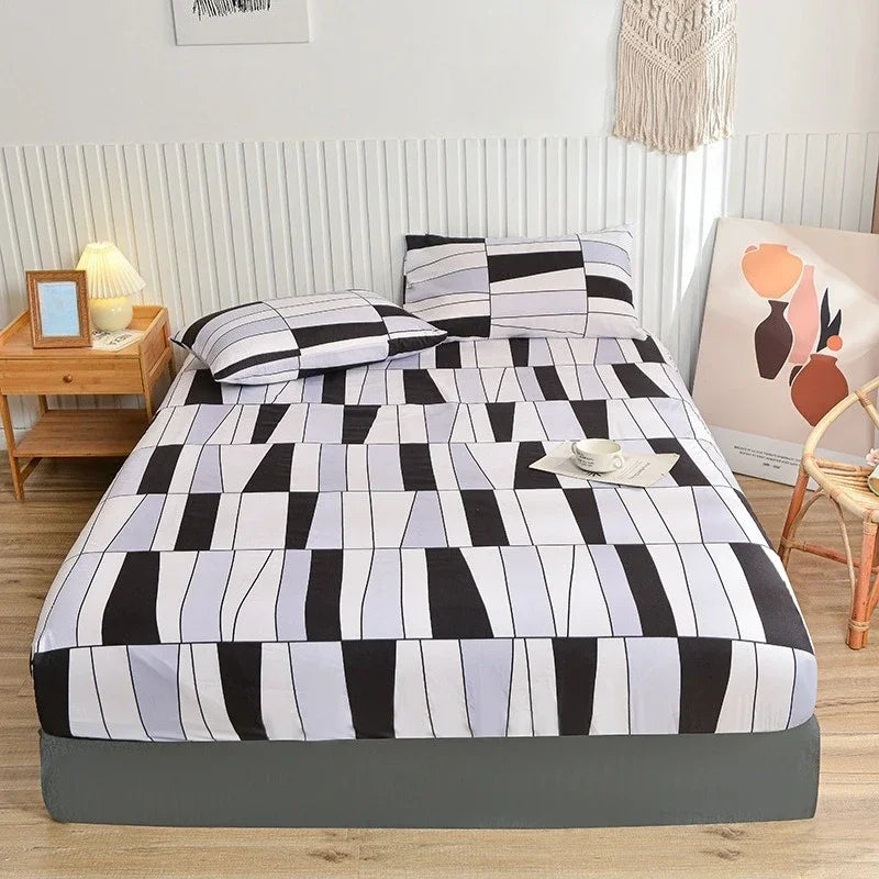 Non-Slip Fitted Sheet with Elastic Edges – Geometric Print, Soft Cotton Feel