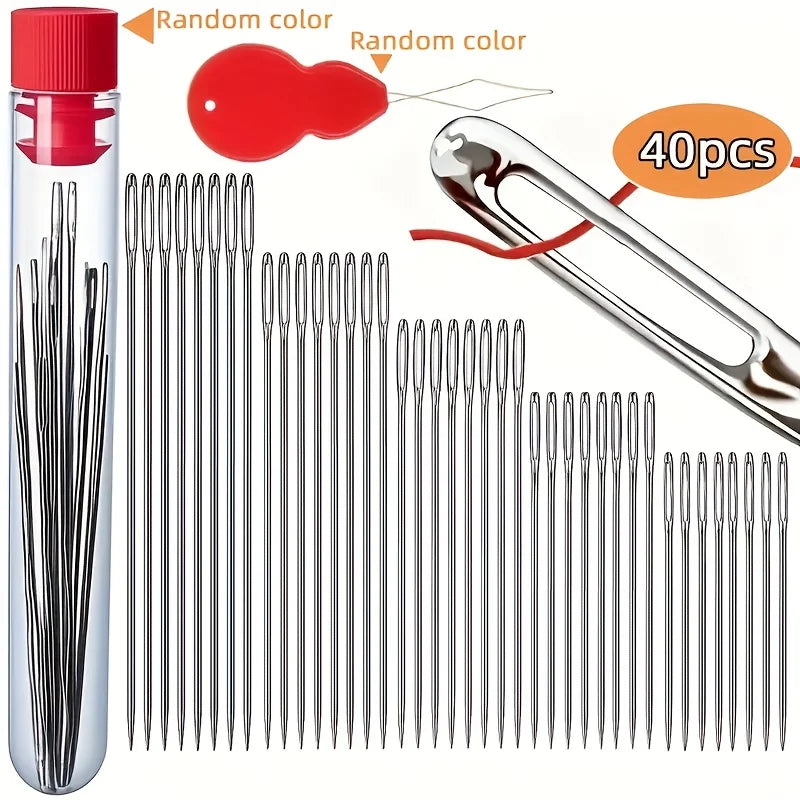Stainless Steel Sewing Needles with Large Eyes for Yarn & Leather (40-Piece Set)